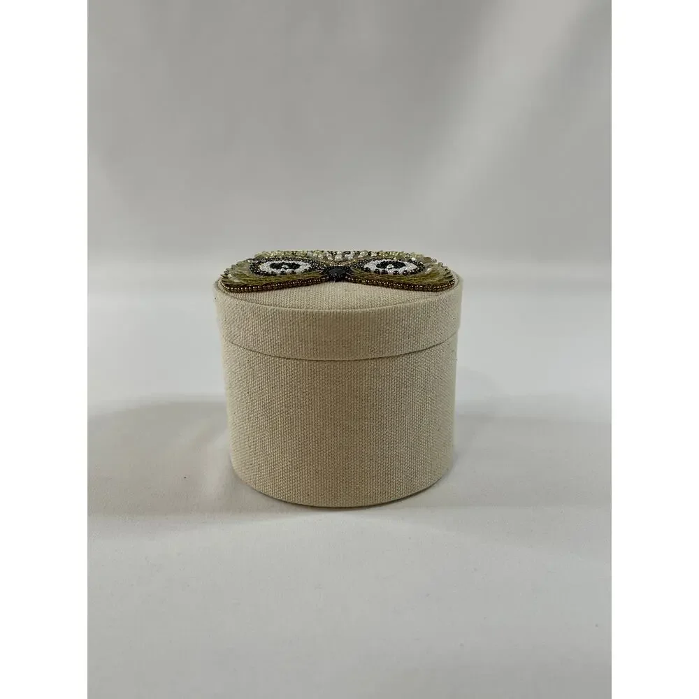 Owl Round Jewelry Holder NEW Sequins Beads Cloth Box Decoration